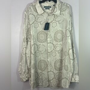 Perry Ellis Untucked Linen Shirt Men’s 3X Neutral Floral Roll Tab Sleeve NWT